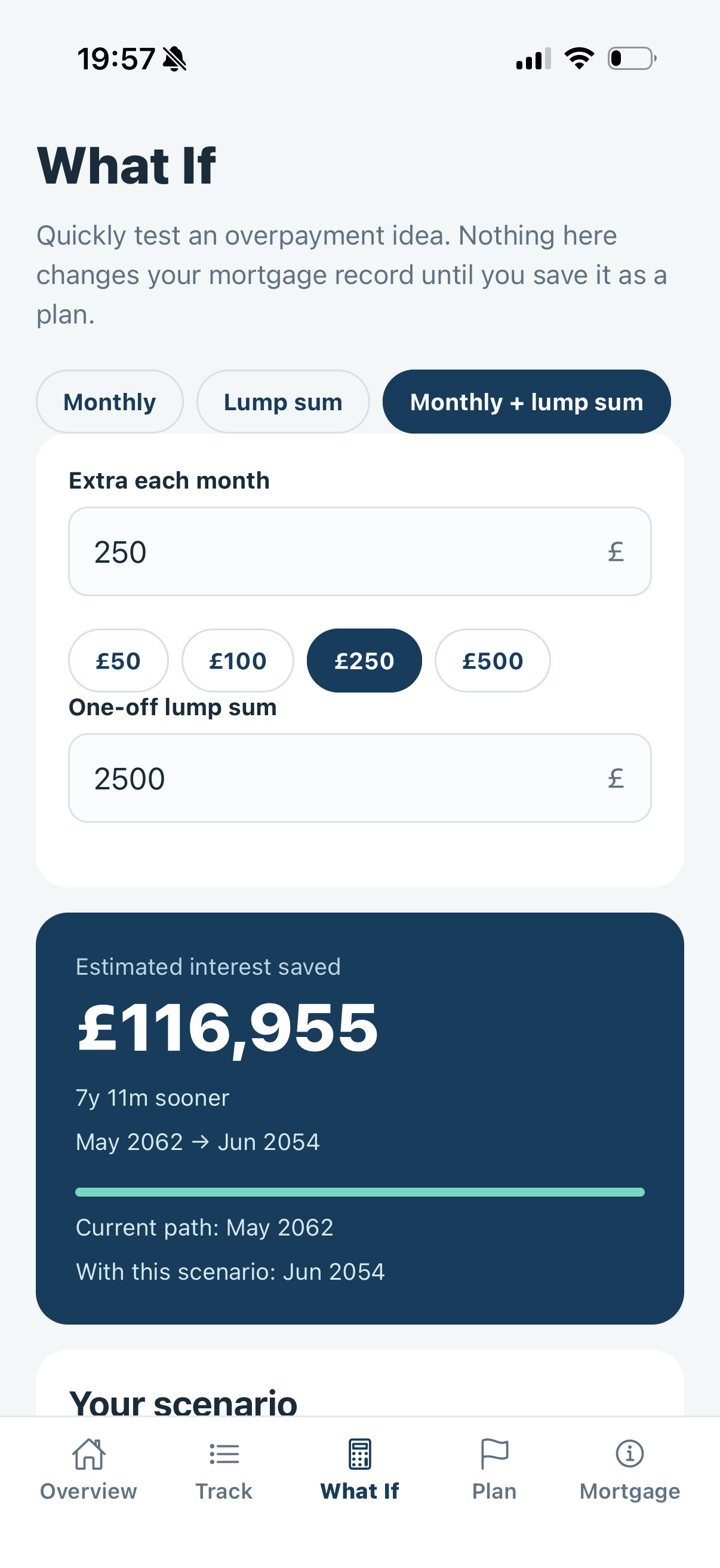 Outright What If calculator showing estimated savings