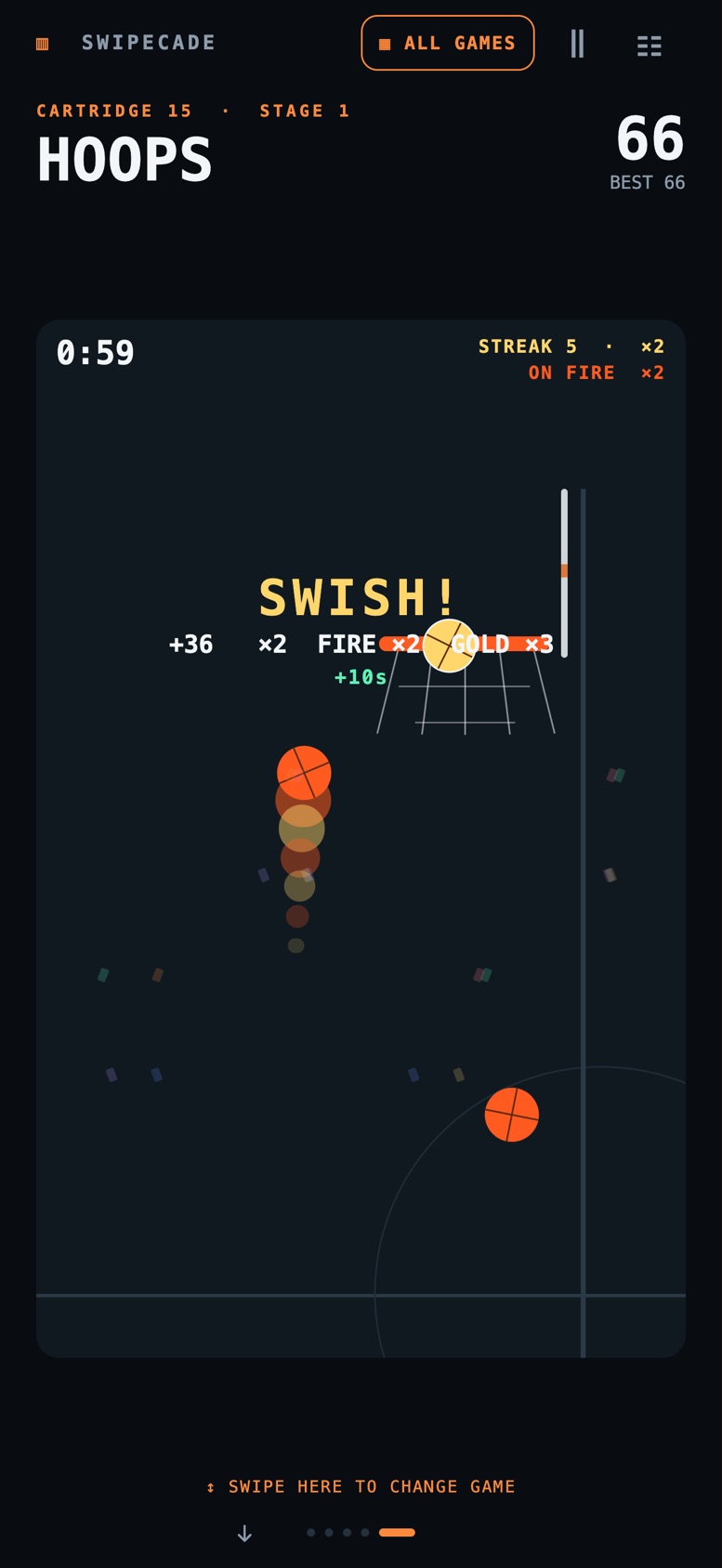 Swipecade Hoops: a basketball, a hoop and a shot clock